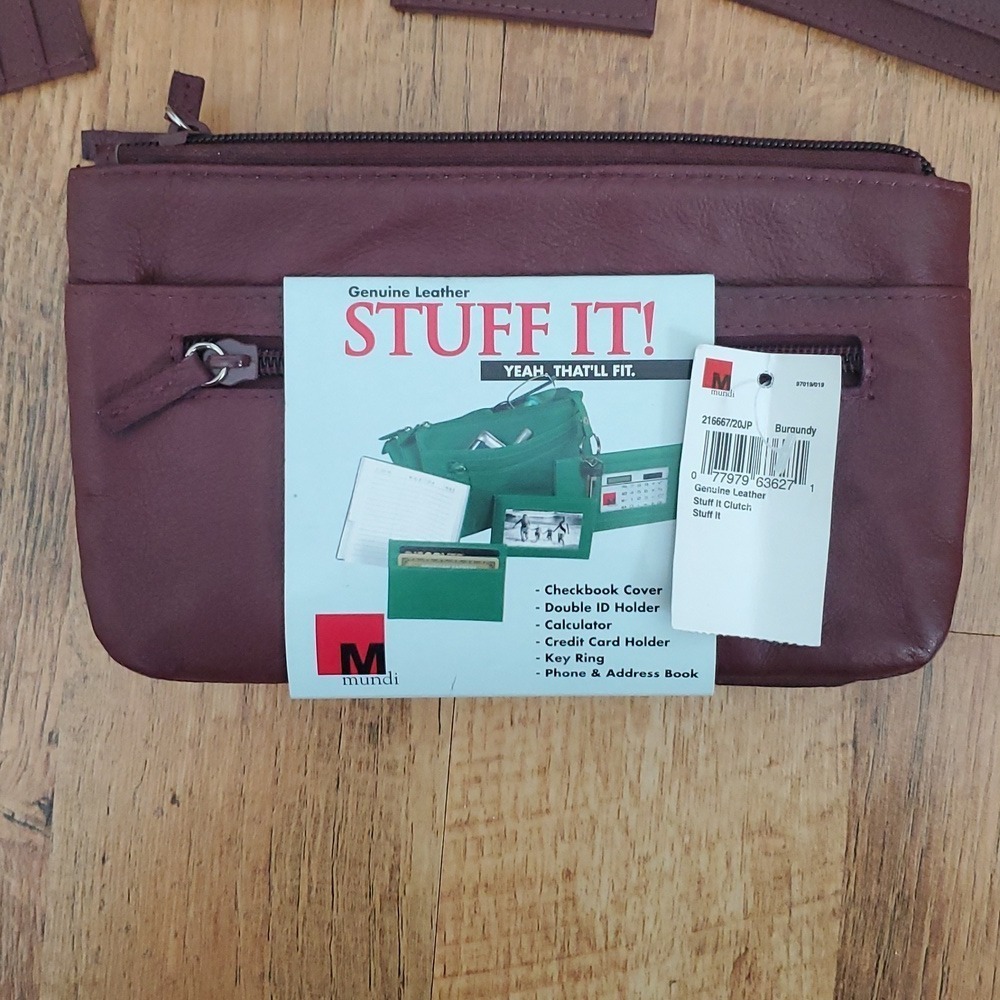 Mundi Stuff It Burgundy Leather Clutch With Accessories - Picture 4 of 17